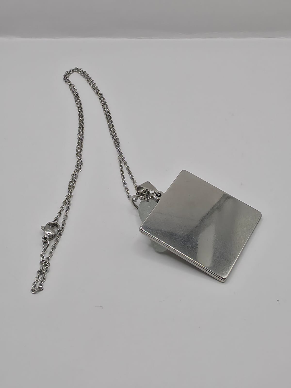 Real Sea Glass Pendant Necklace with Found Location Beach Photo, Stainless Steel Chain and Bezel