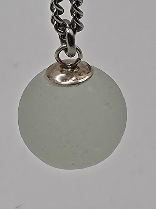 Genuine Sea Glass Marble Necklace, Frosted Pendant on a stainless steel chain. Each piece is a one-of-a-kind