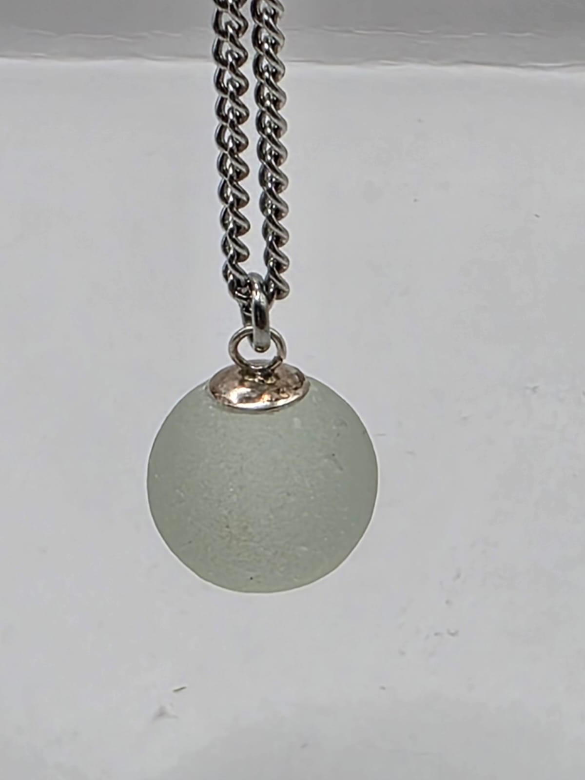 Genuine Sea Glass Marble Necklace, Frosted Pendant on a stainless steel chain. Each piece is a one-of-a-kind