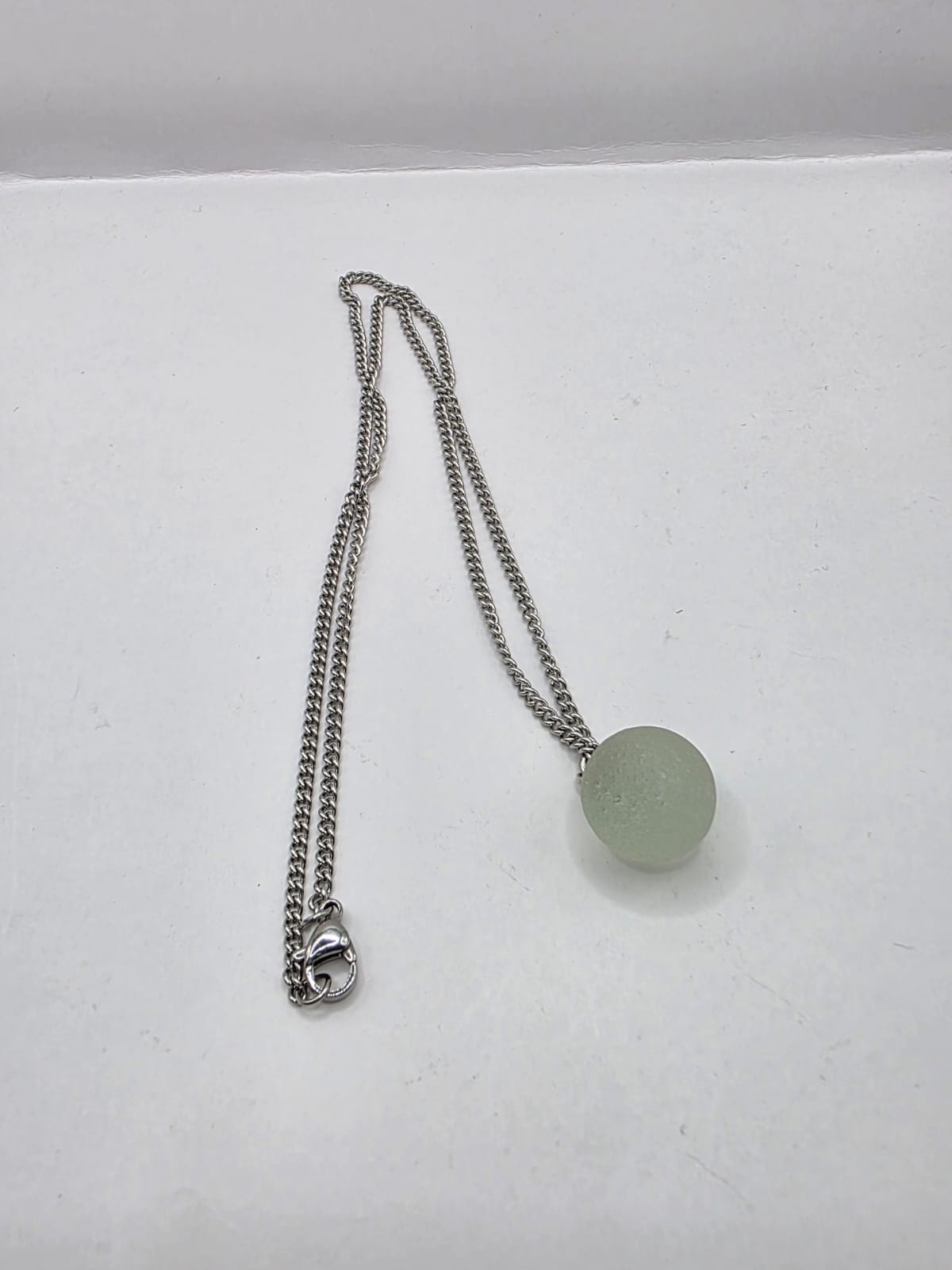 Genuine Sea Glass Marble Necklace, Frosted Pendant on a stainless steel chain. Each piece is a one-of-a-kind