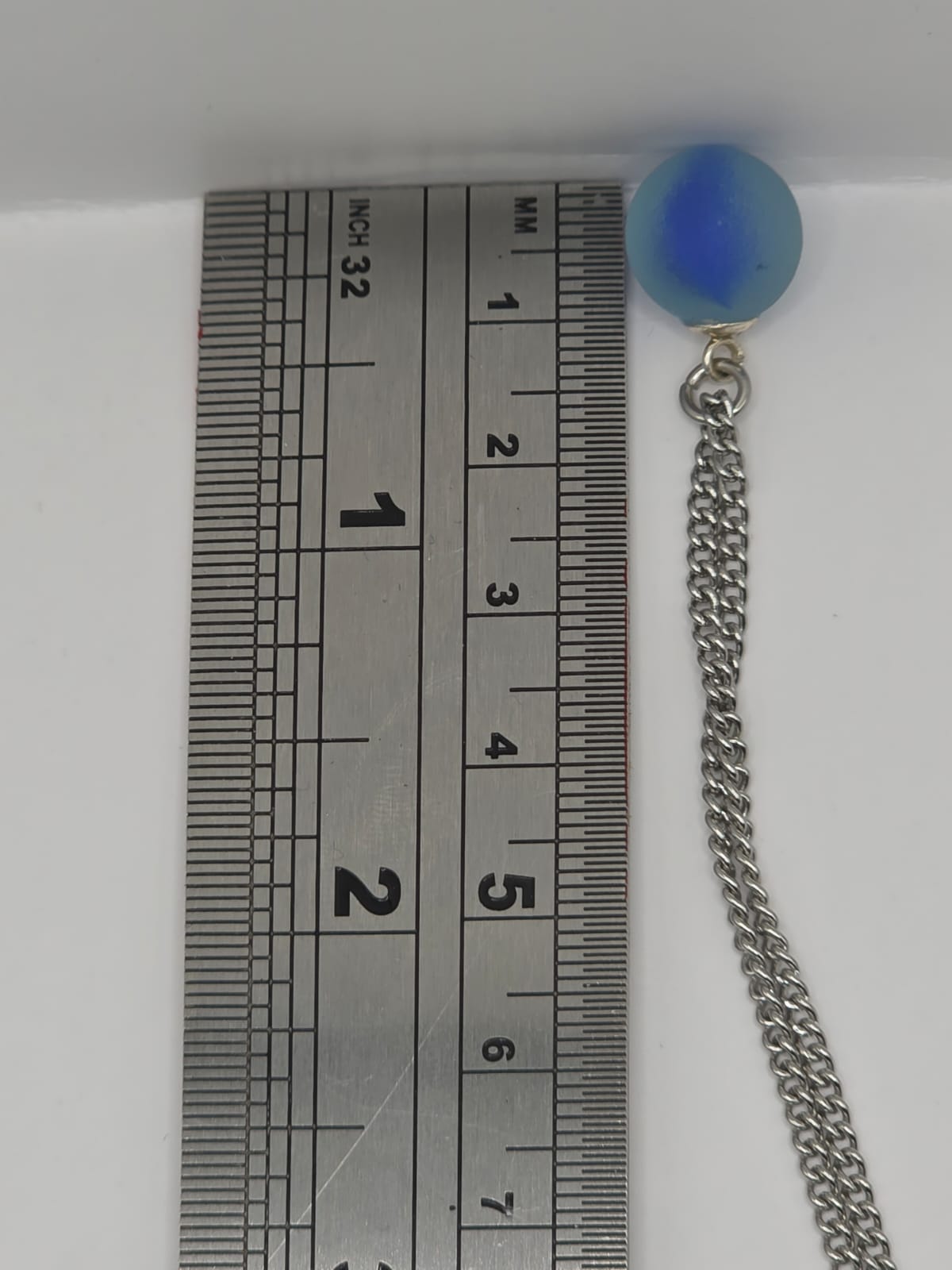Genuine Sea Glass Blue Marble Necklace, Frosted Pendant on a stainless steel chain. Each piece is a one-of-a-kind