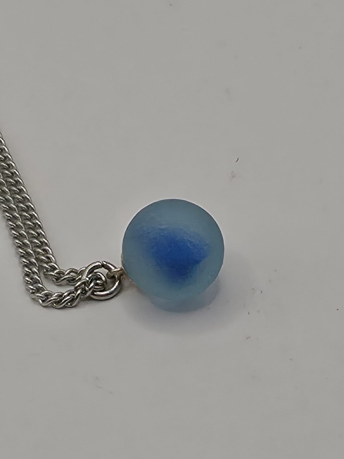 Genuine Sea Glass Blue Marble Necklace, Frosted Pendant on a stainless steel chain. Each piece is a one-of-a-kind