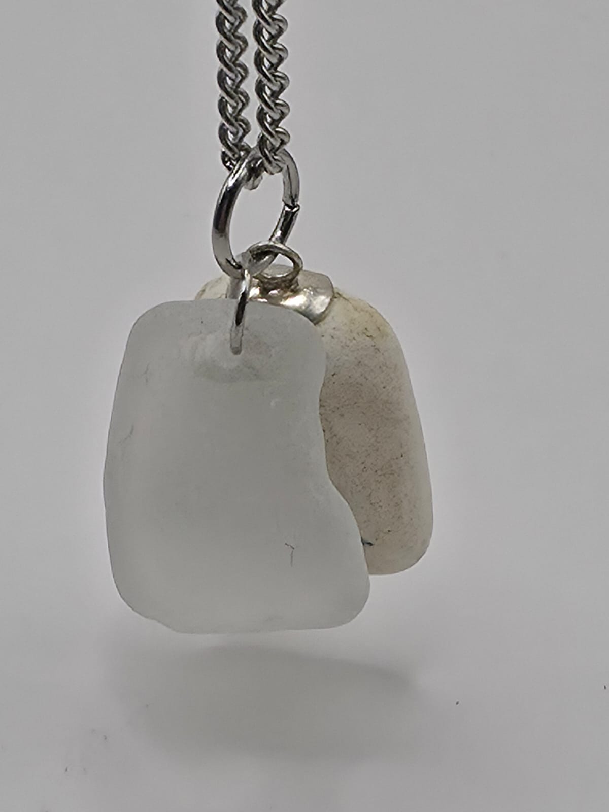 Genuine Sea Glass and Sea Pottery Pendant Necklace on stainless steel chain. Each piece is a one-of-a-kind