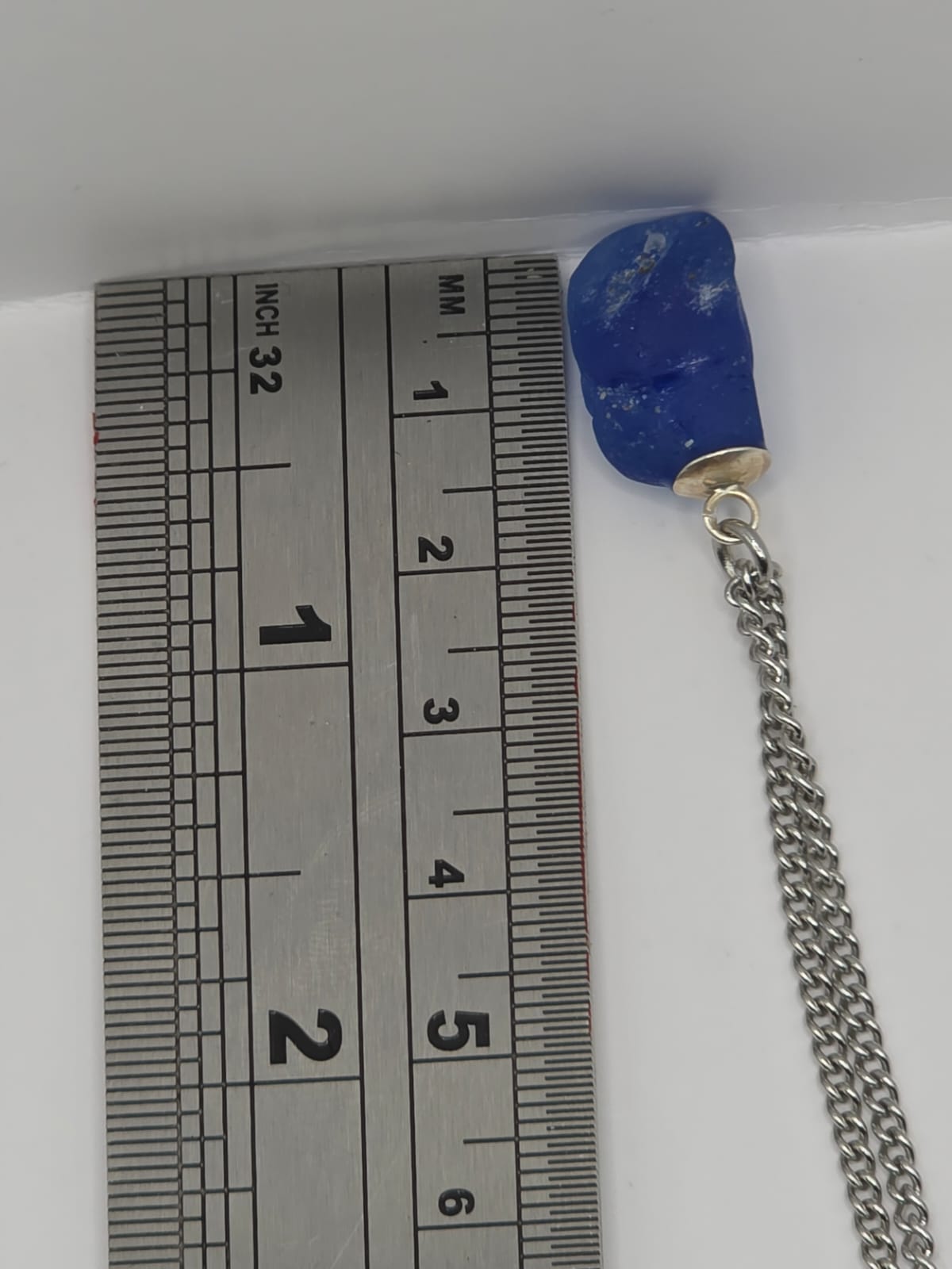 Genuine Blue Sea Glass Pendant Necklace on stainless steel chain. Each piece is a one-of-a-kind