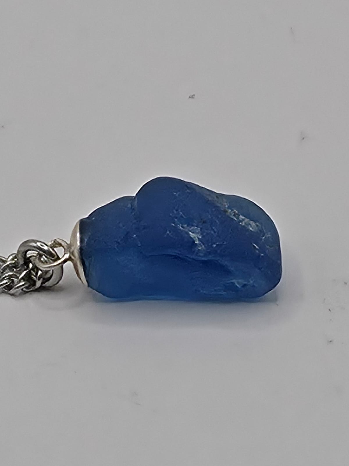 Genuine Blue Sea Glass Pendant Necklace on stainless steel chain. Each piece is a one-of-a-kind