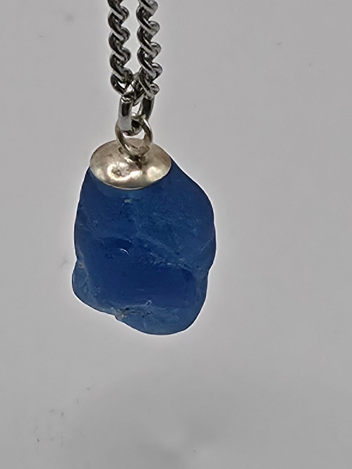 Genuine Blue Sea Glass Pendant Necklace on stainless steel chain. Each piece is a one-of-a-kind