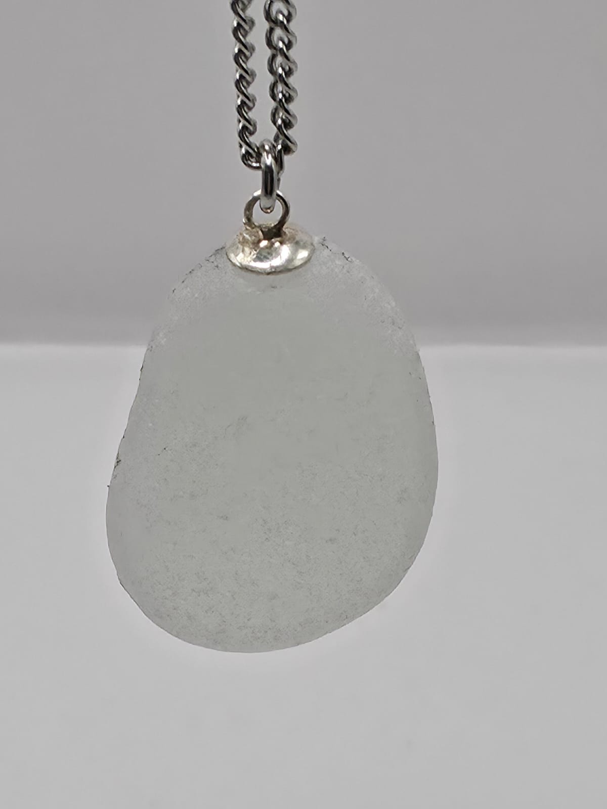 Genuine Chunky Sea Glass Pendant Necklace, Hand-Collected Frosted Glass, on stainless steel chain. Each piece is a one-of-a-kind