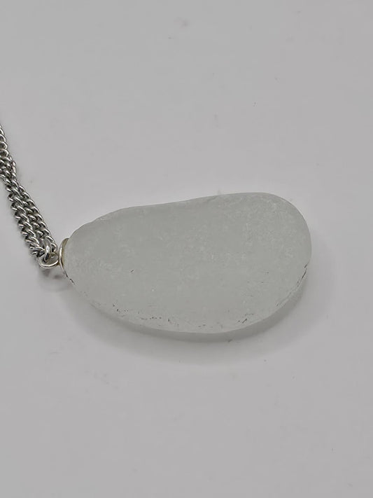 Genuine Chunky Sea Glass Pendant Necklace, Hand-Collected Frosted Glass, on stainless steel chain. Each piece is a one-of-a-kind