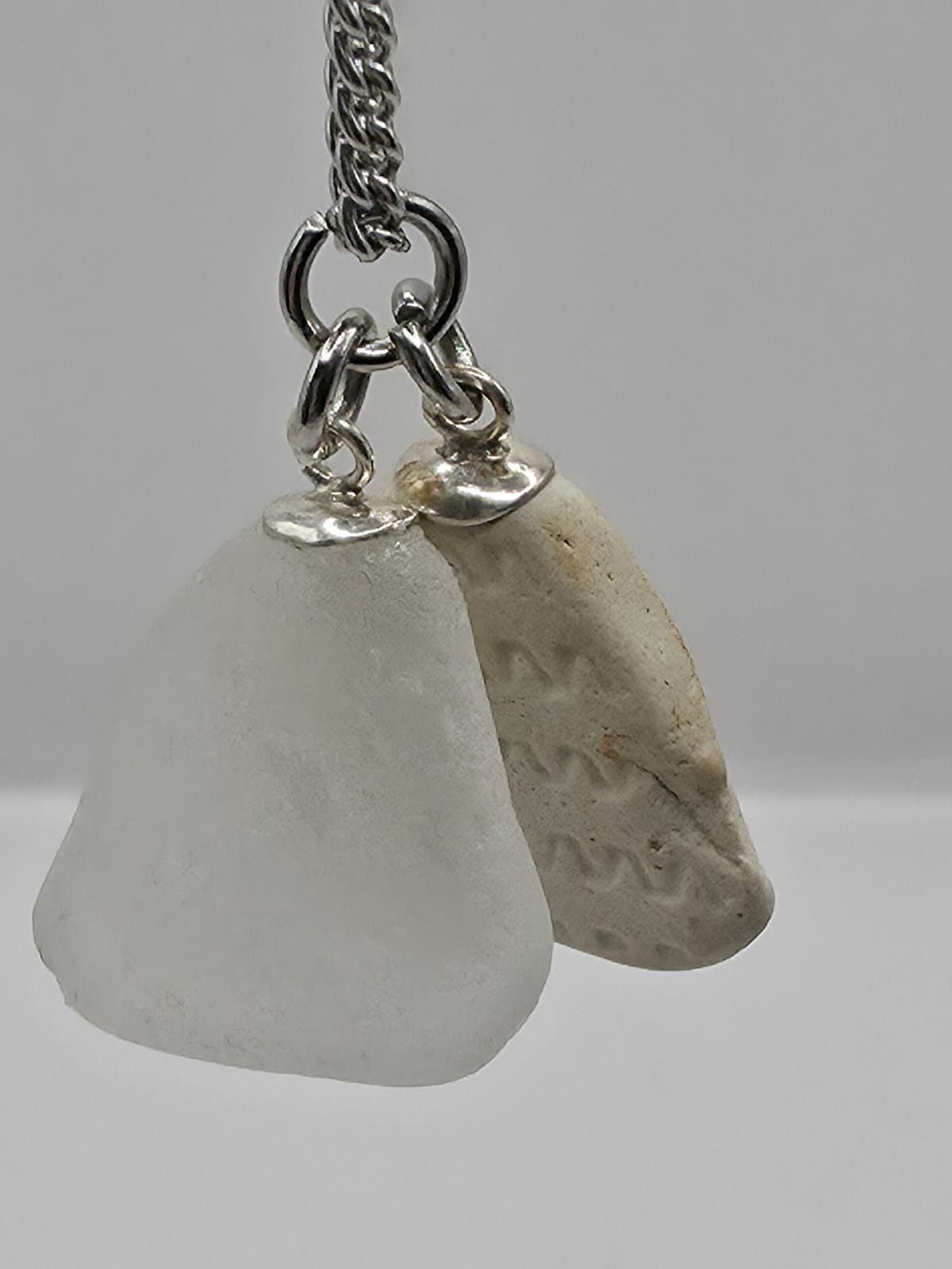 Genuine Sea Glass and Sea Pottery Necklace on stainless steel chain. Each piece is a one-of-a-kind