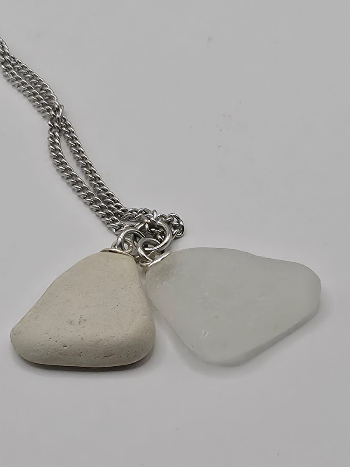 Genuine Sea Glass and Sea Pottery Necklace on stainless steel chain. Each piece is a one-of-a-kind