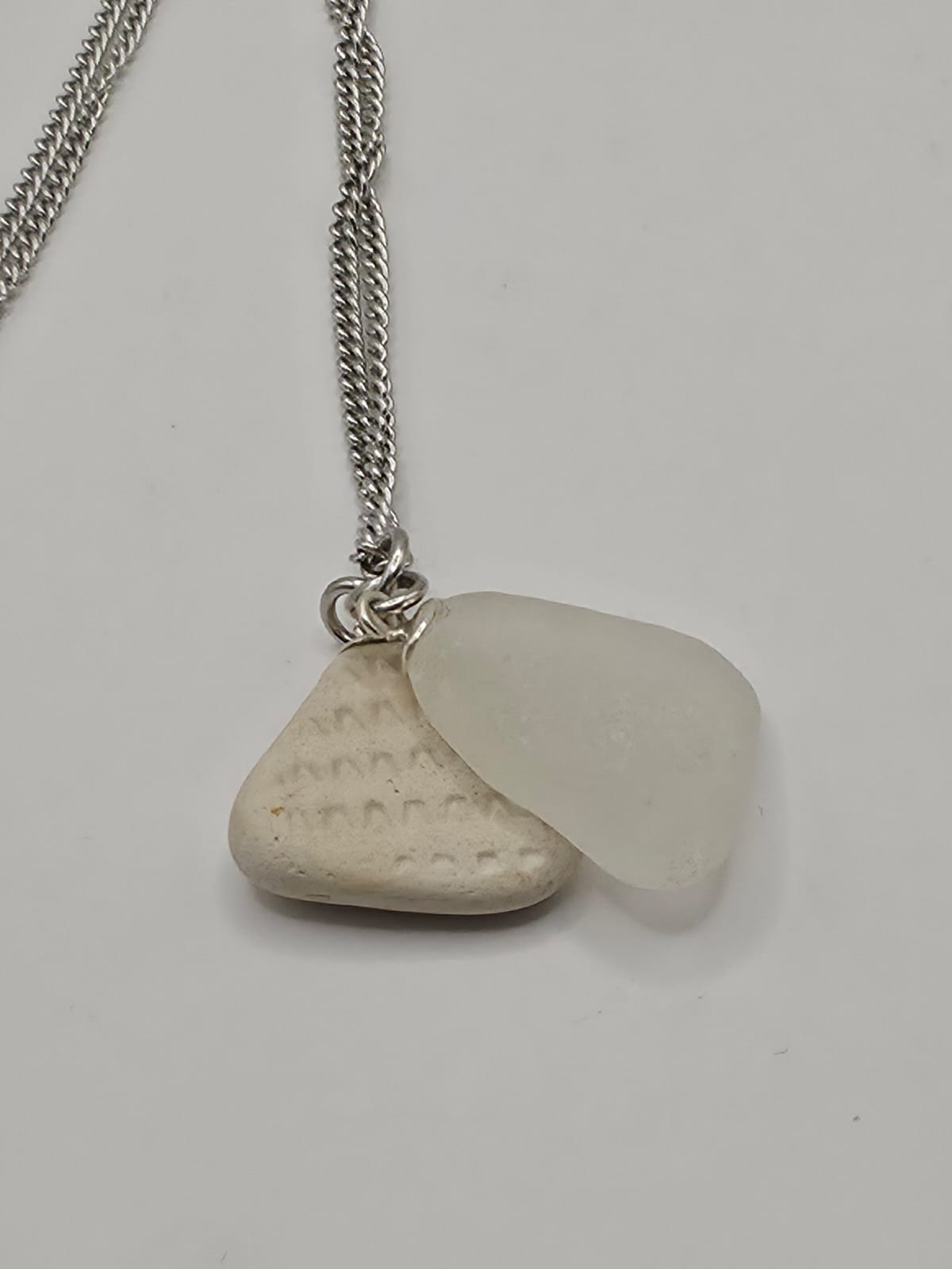 Genuine Sea Glass and Sea Pottery Necklace on stainless steel chain. Each piece is a one-of-a-kind
