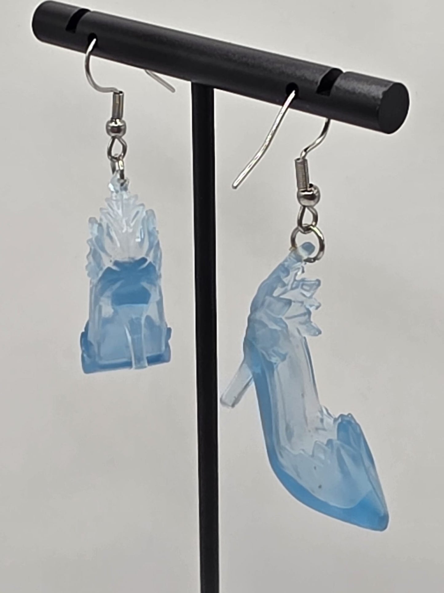 Vintage Upcycle Princess Slipper Earrings Blue High Heel Shoes