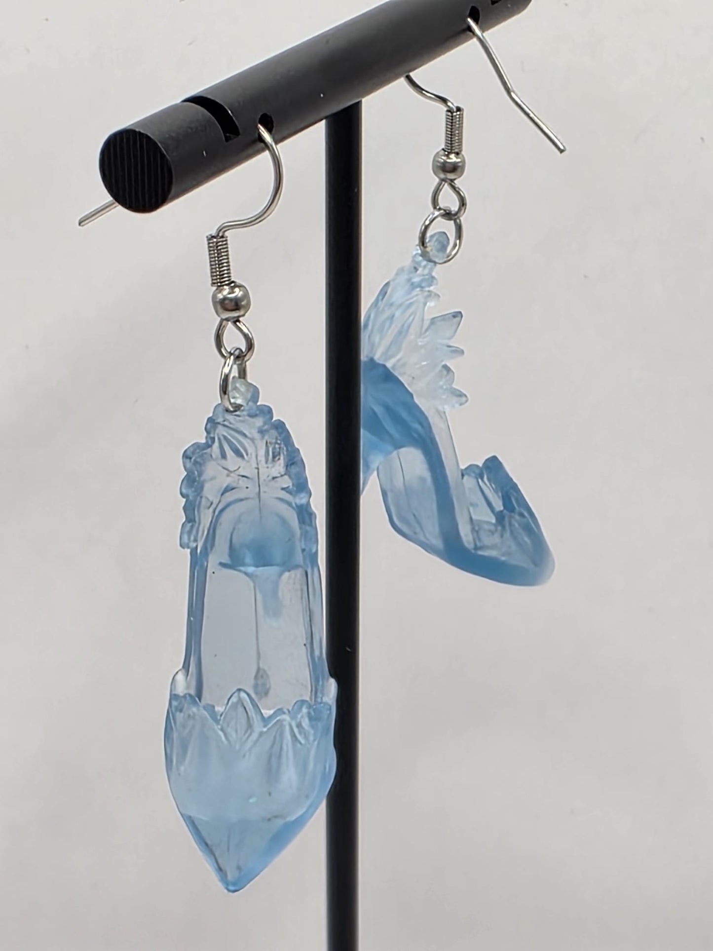 Vintage Upcycle Princess Slipper Earrings Blue High Heel Shoes