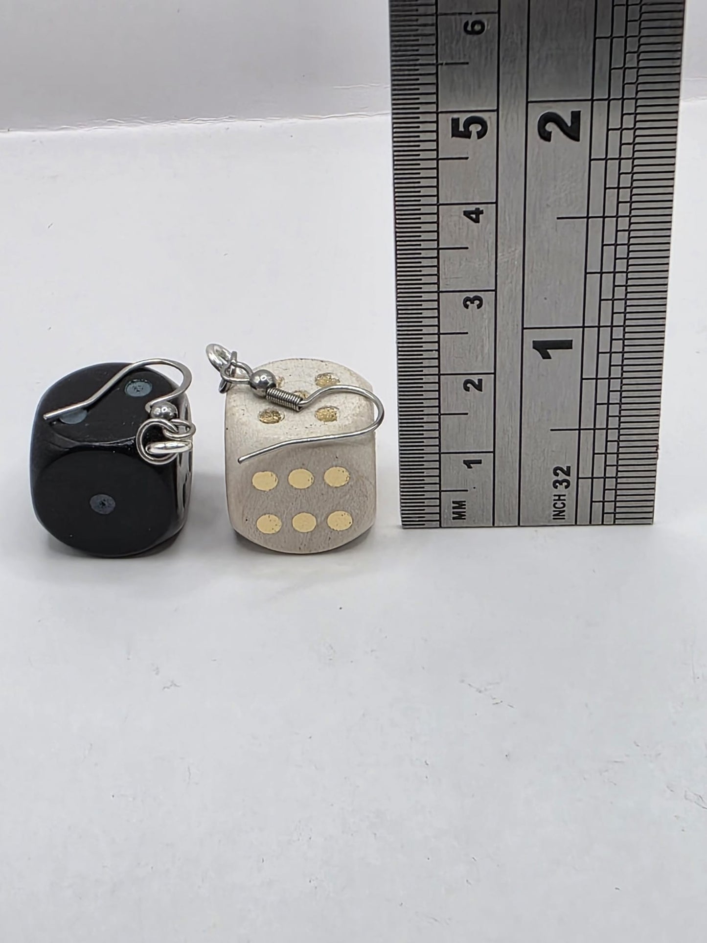 Vintage Upcycle Dice Earrings Mismatched Wooden Toy Board Game Drop