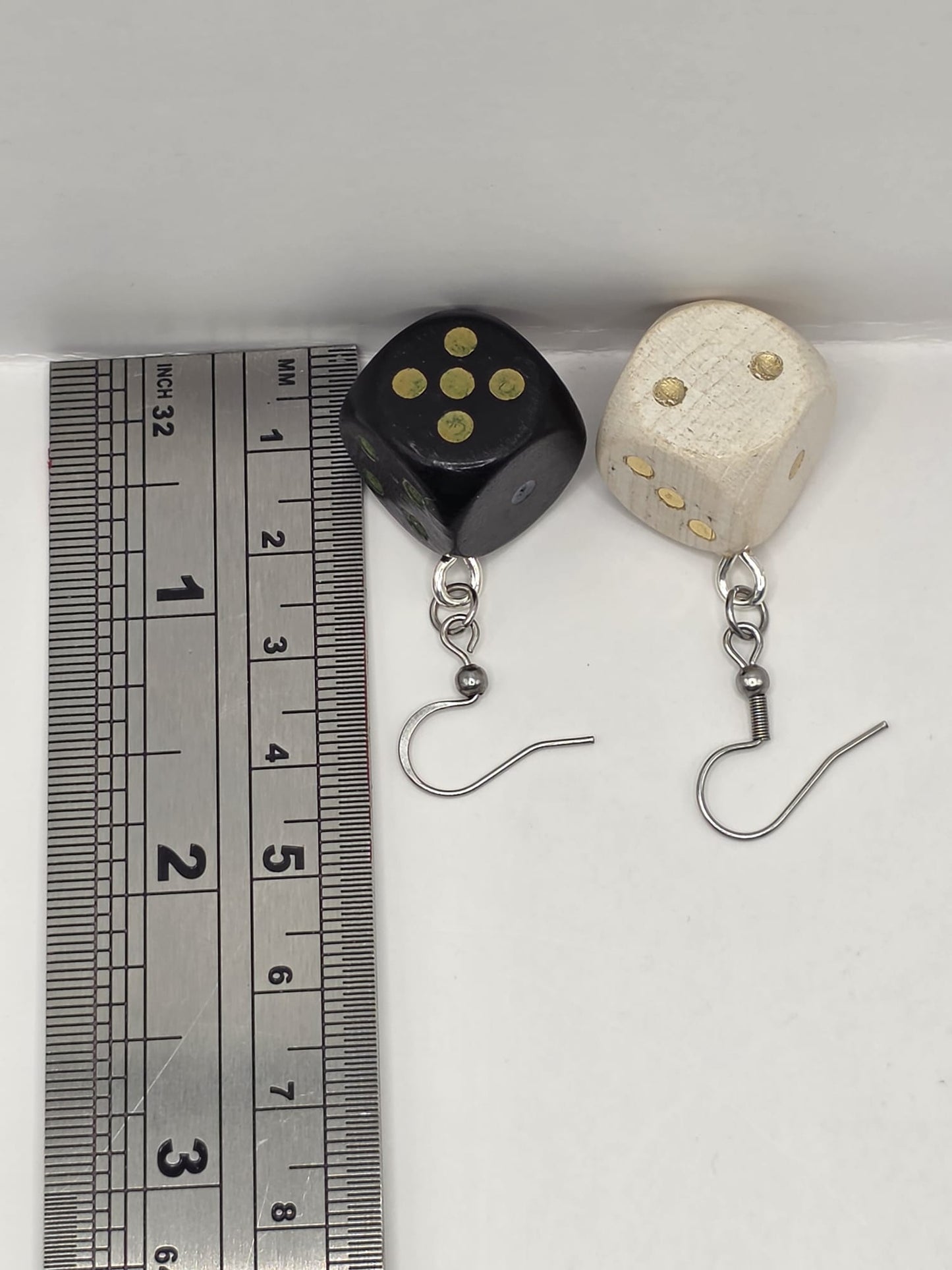 Vintage Upcycle Dice Earrings Mismatched Wooden Toy Board Game Drop