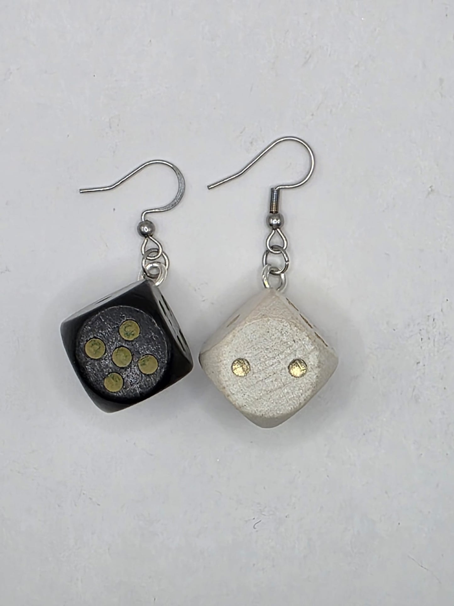Vintage Upcycle Dice Earrings Mismatched Wooden Toy Board Game Drop