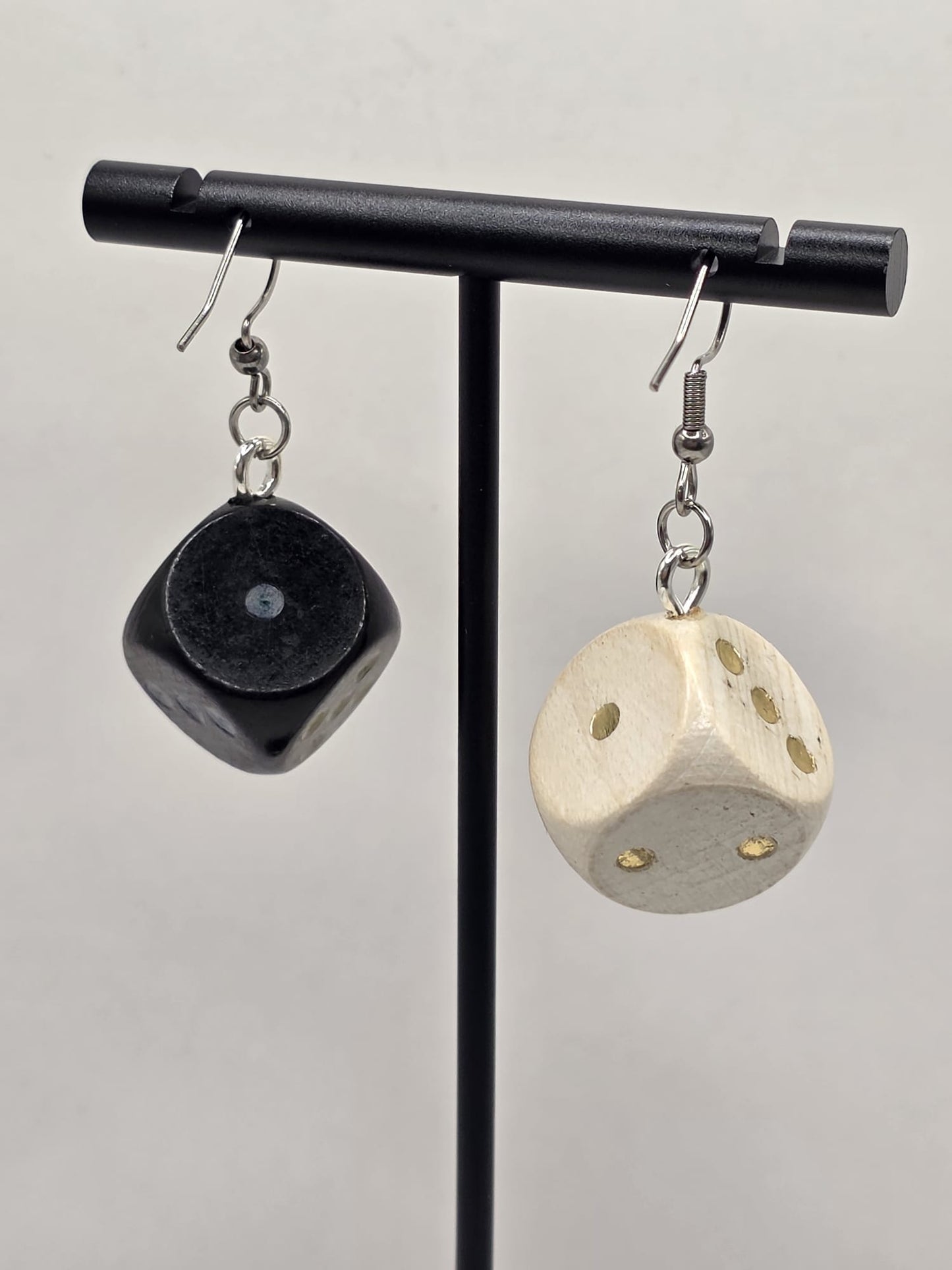 Vintage Upcycle Dice Earrings Mismatched Wooden Toy Board Game Drop