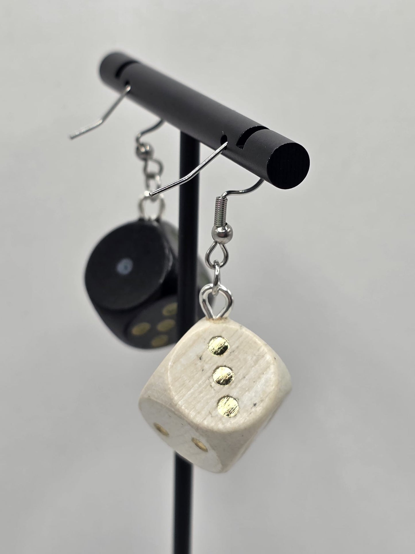 Vintage Upcycle Dice Earrings Mismatched Wooden Toy Board Game Drop