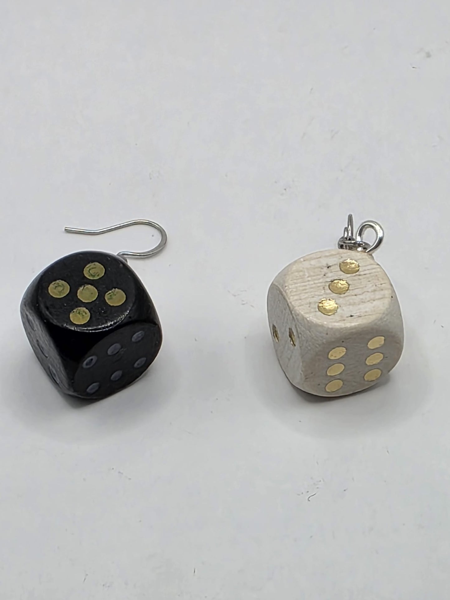 Vintage Upcycle Dice Earrings Mismatched Wooden Toy Board Game Drop