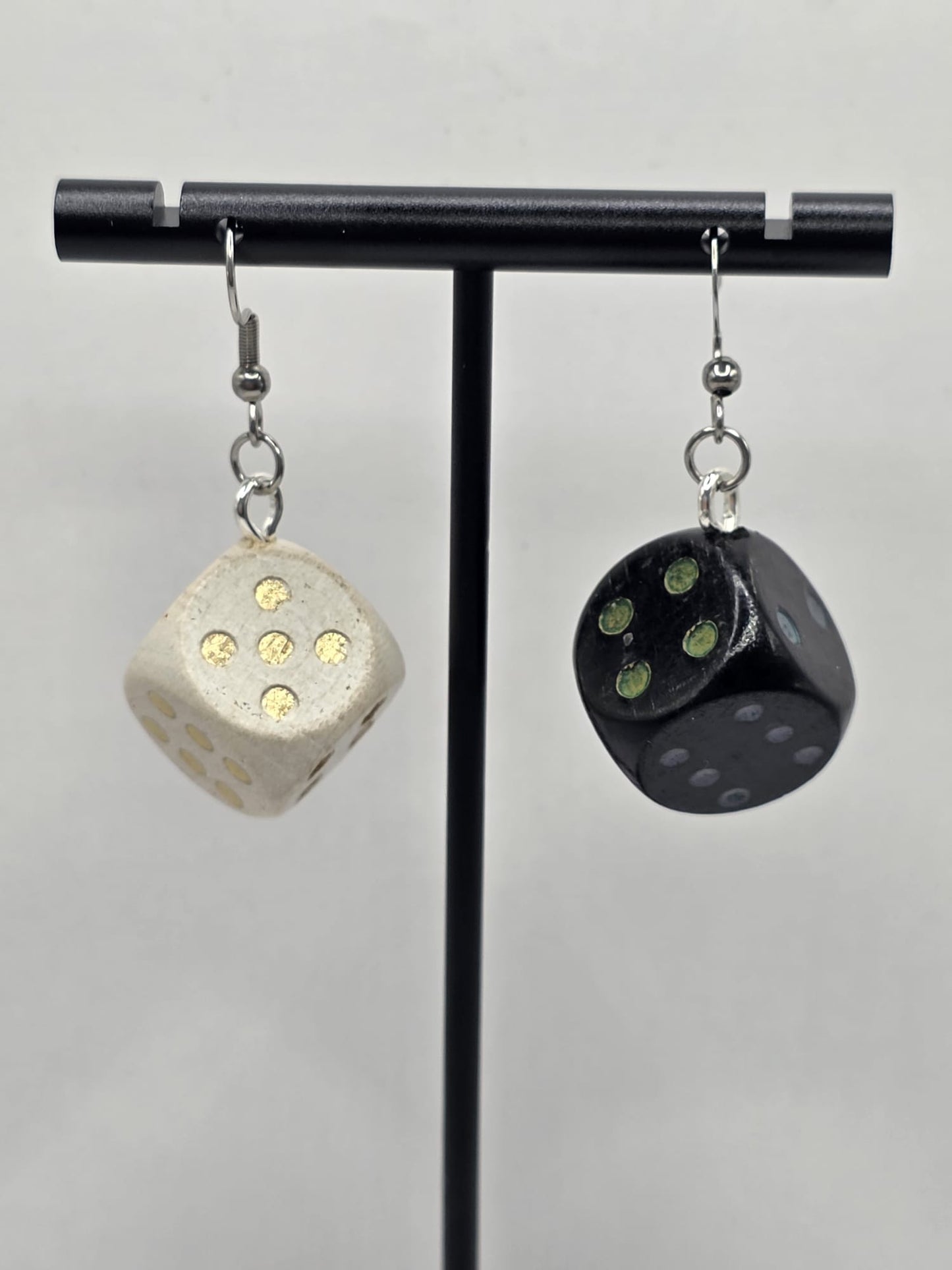Vintage Upcycle Dice Earrings Mismatched Wooden Toy Board Game Drop