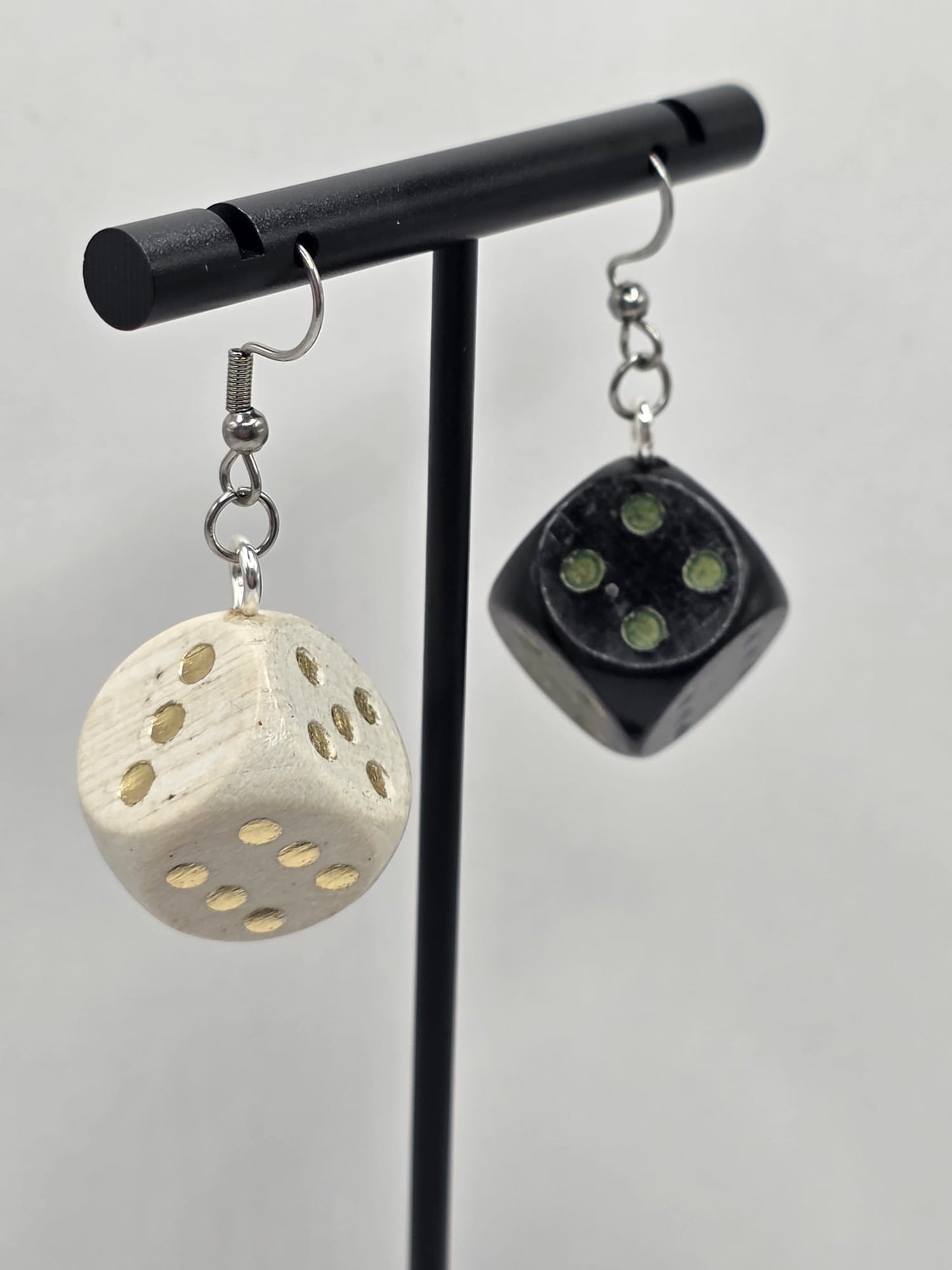 Vintage Upcycle Dice Earrings Mismatched Wooden Toy Board Game Drop