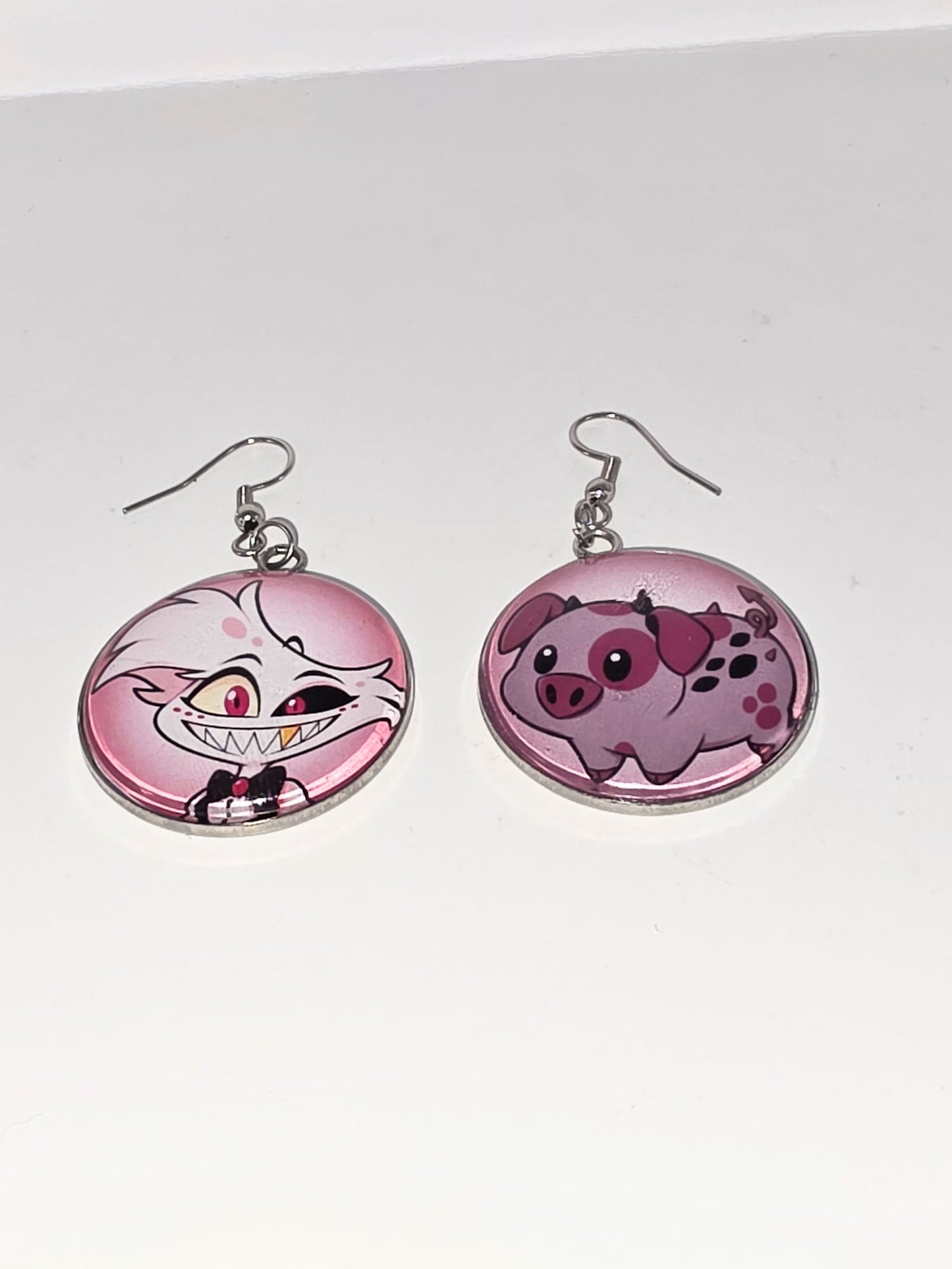 Hazbin Hotel Inspired Angel Dust & Fat Nuggets Mismatched Dangle Earrings