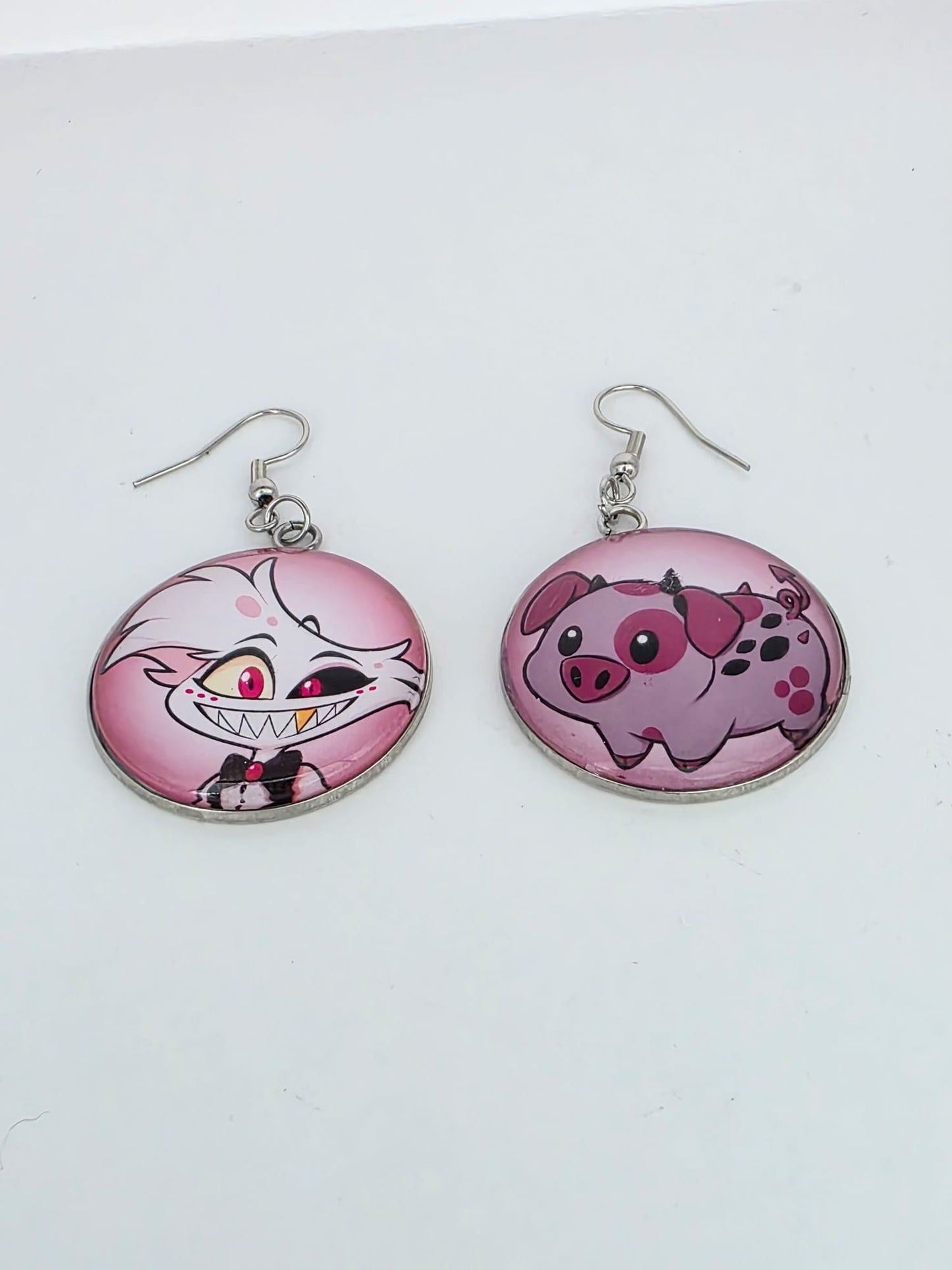 Hazbin Hotel Inspired Angel Dust & Fat Nuggets Mismatched Dangle Earrings