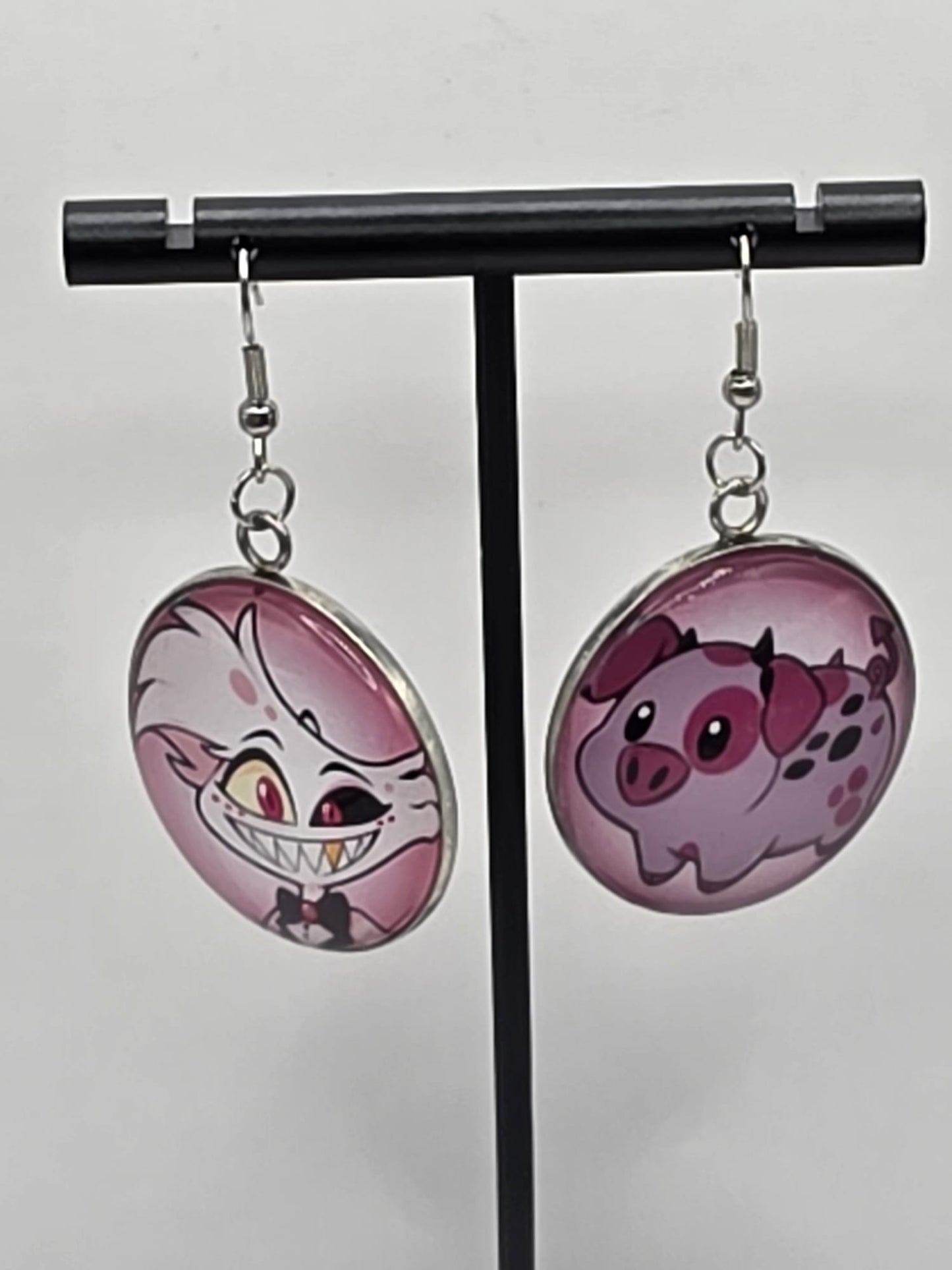 Hazbin Hotel Inspired Angel Dust & Fat Nuggets Mismatched Dangle Earrings