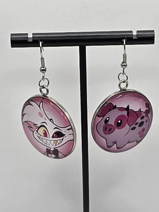 Hazbin Hotel Inspired Angel Dust & Fat Nuggets Mismatched Dangle Earrings