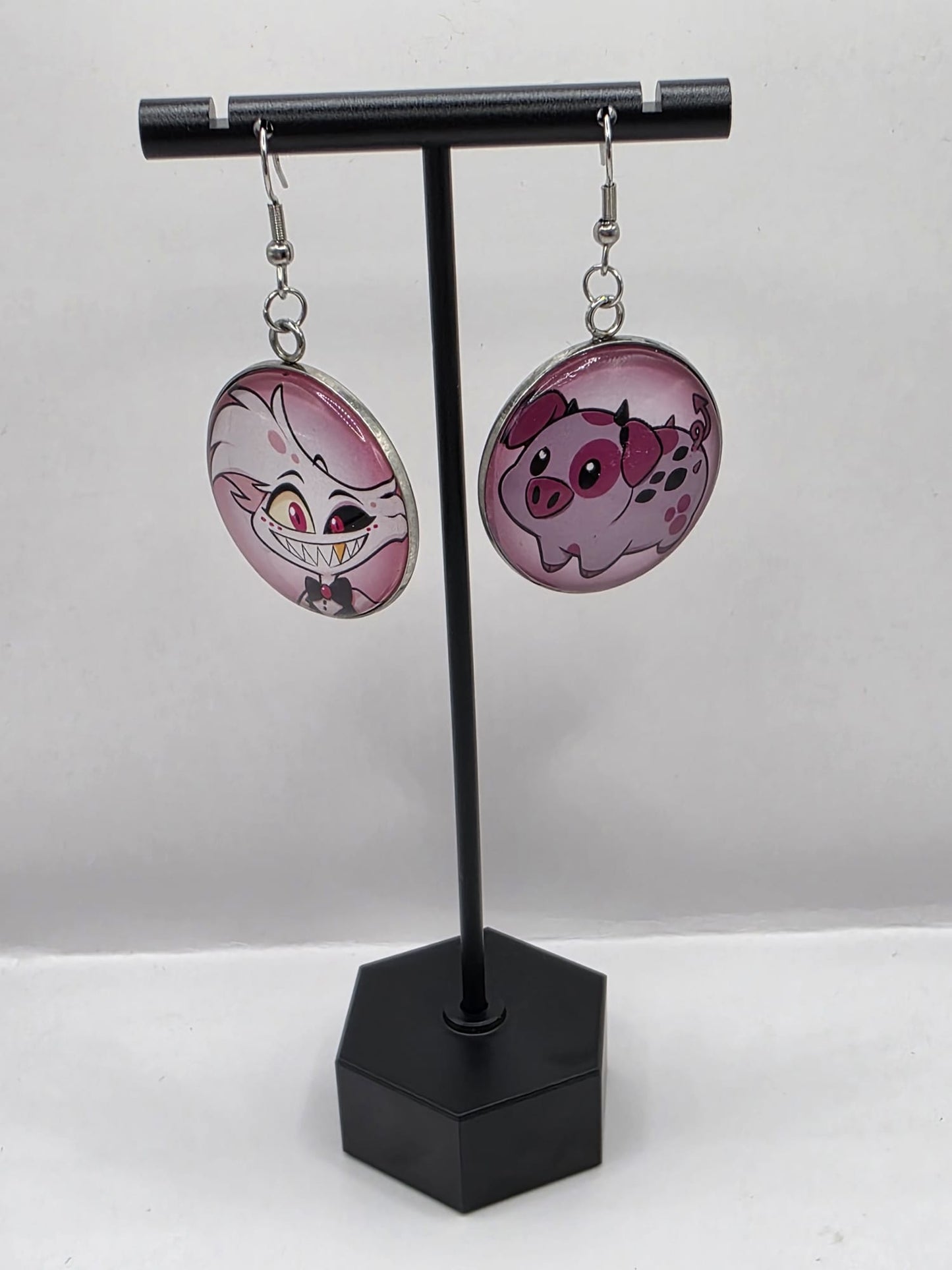 Hazbin Hotel Inspired Angel Dust & Fat Nuggets Mismatched Dangle Earrings