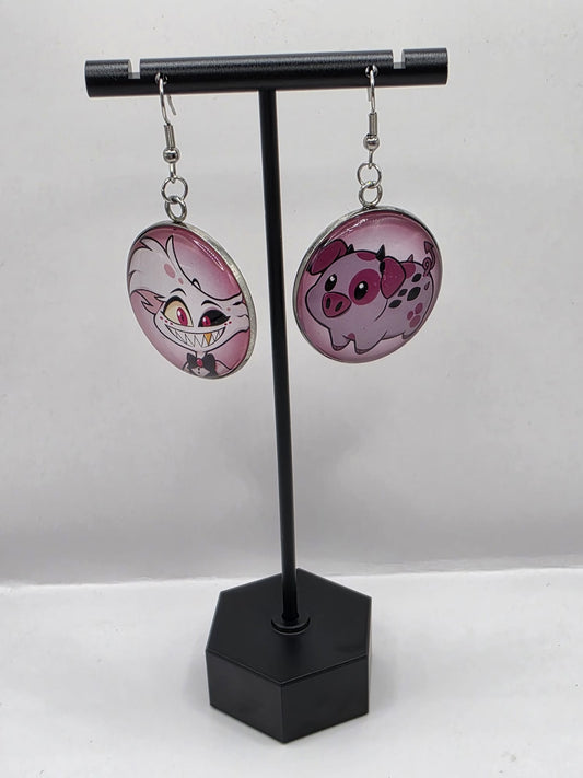 Hazbin Hotel Inspired Angel Dust & Fat Nuggets Mismatched Dangle Earrings