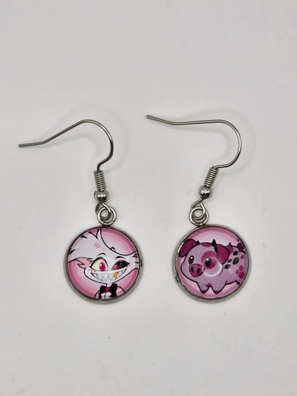 Hazbin Hotel Inspired Angel Dust & Fat Nuggets Dangle Stainless Steel Earrings