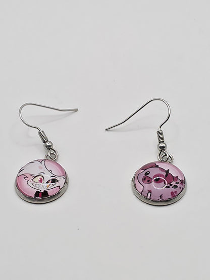Hazbin Hotel Inspired Angel Dust & Fat Nuggets Dangle Stainless Steel Earrings