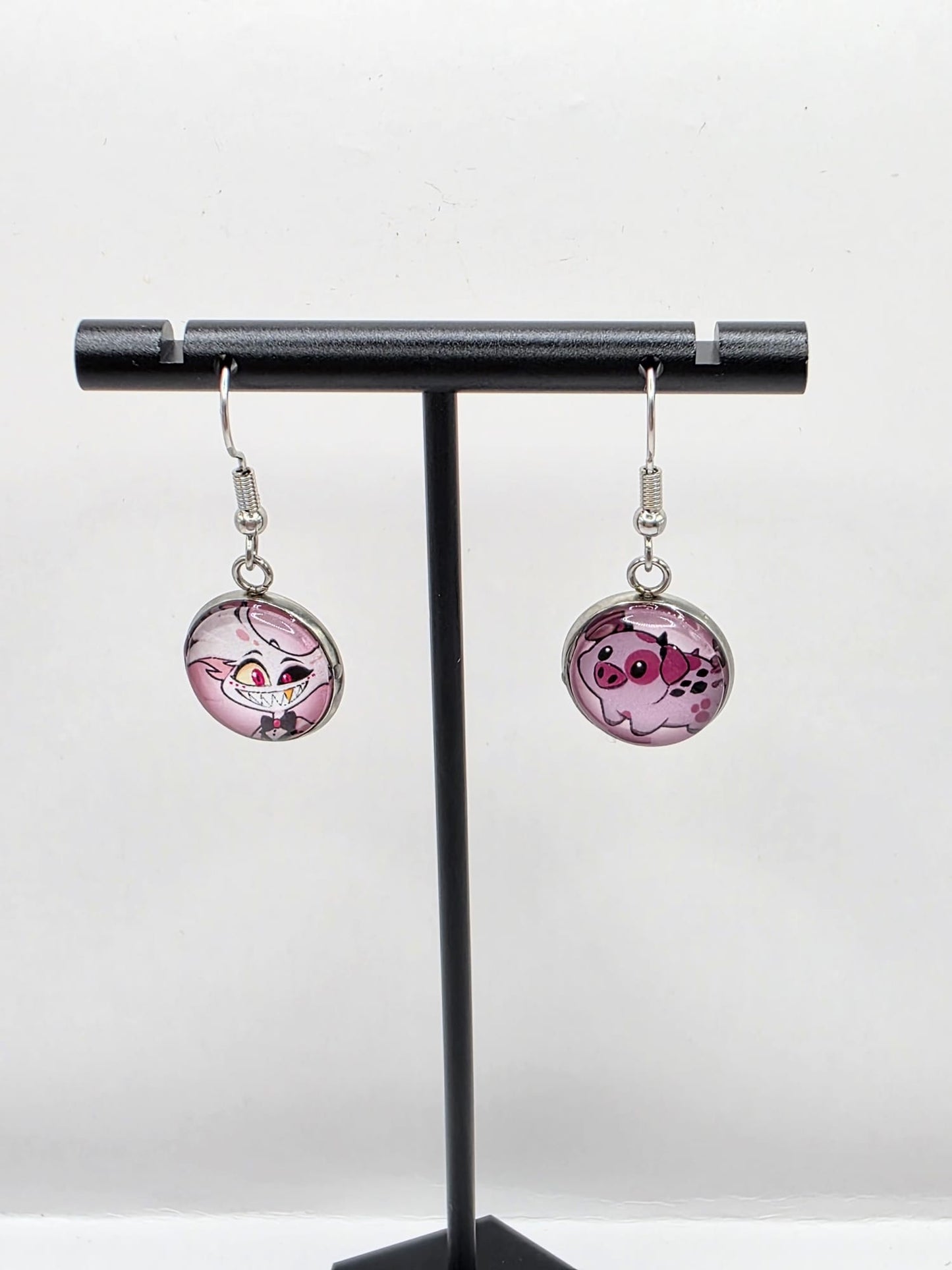 Hazbin Hotel Inspired Angel Dust & Fat Nuggets Mismatched Dangle Earrings