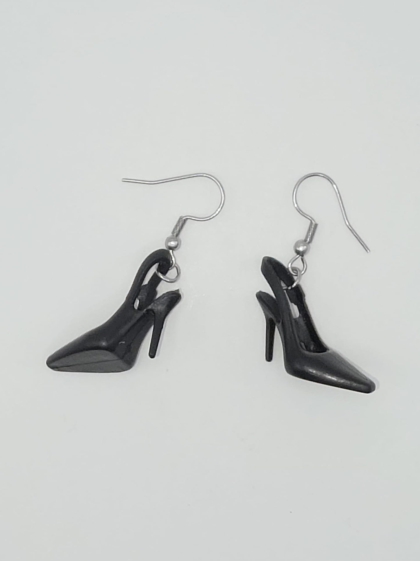 Vintage Upcycle Earrings Black High Heel Shoes