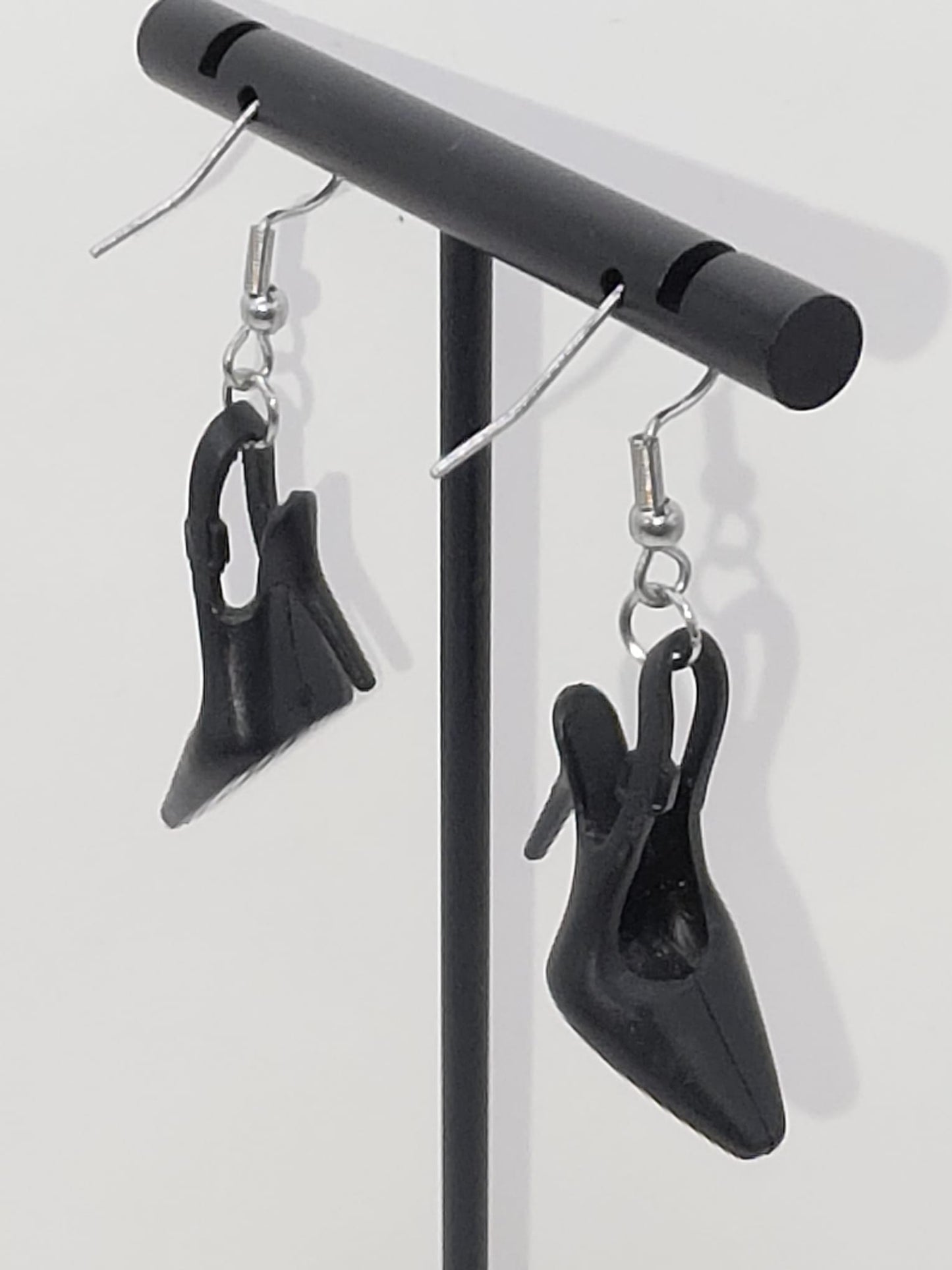 Vintage Upcycle Earrings Black High Heel Shoes