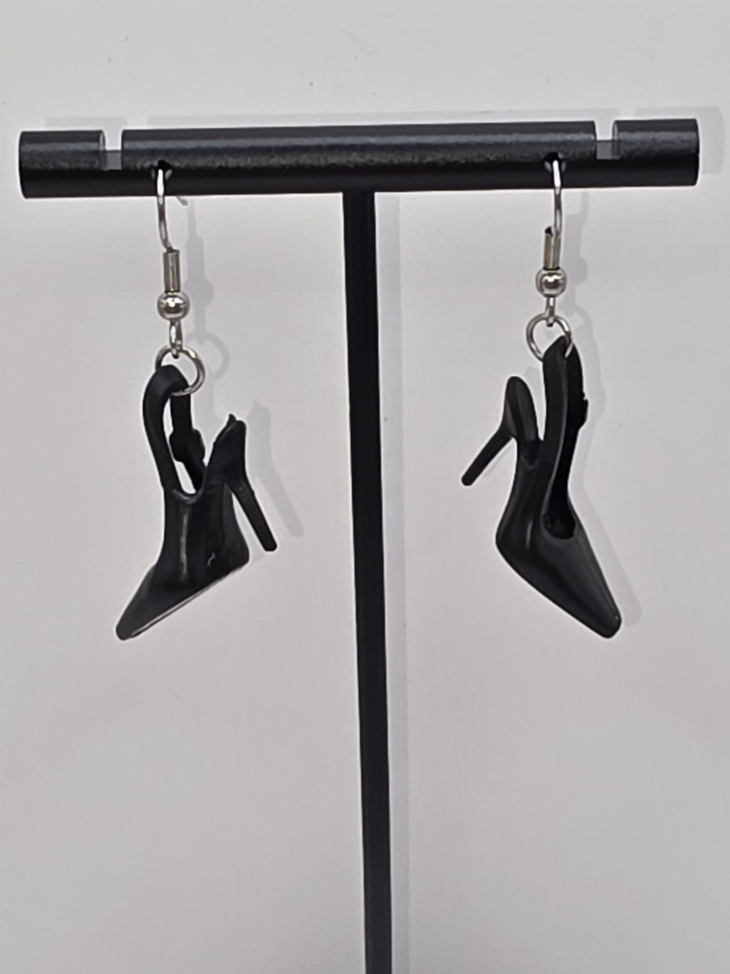 Vintage Upcycle Earrings Black High Heel Shoes