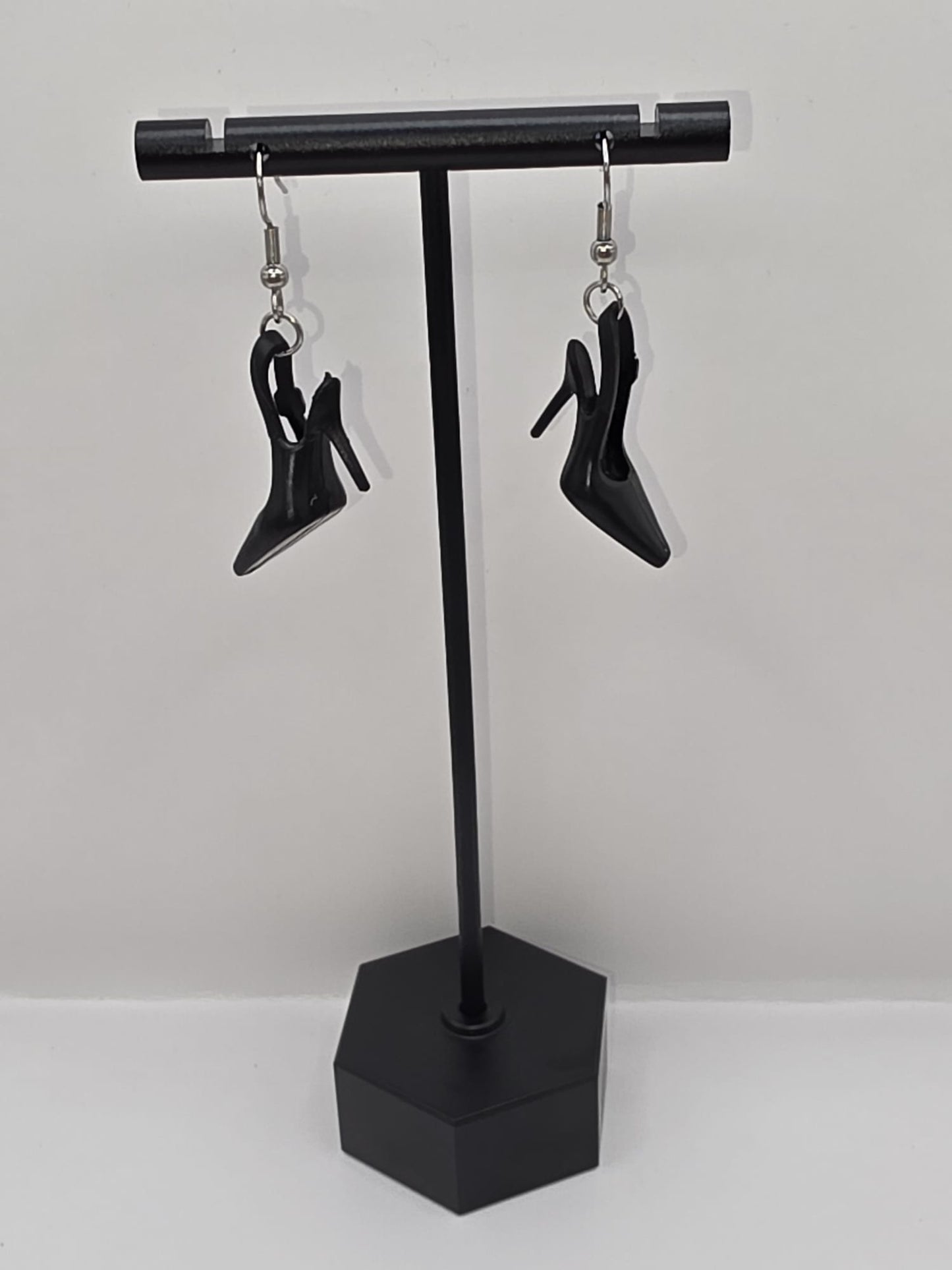 Vintage Upcycle Earrings Black High Heel Shoes
