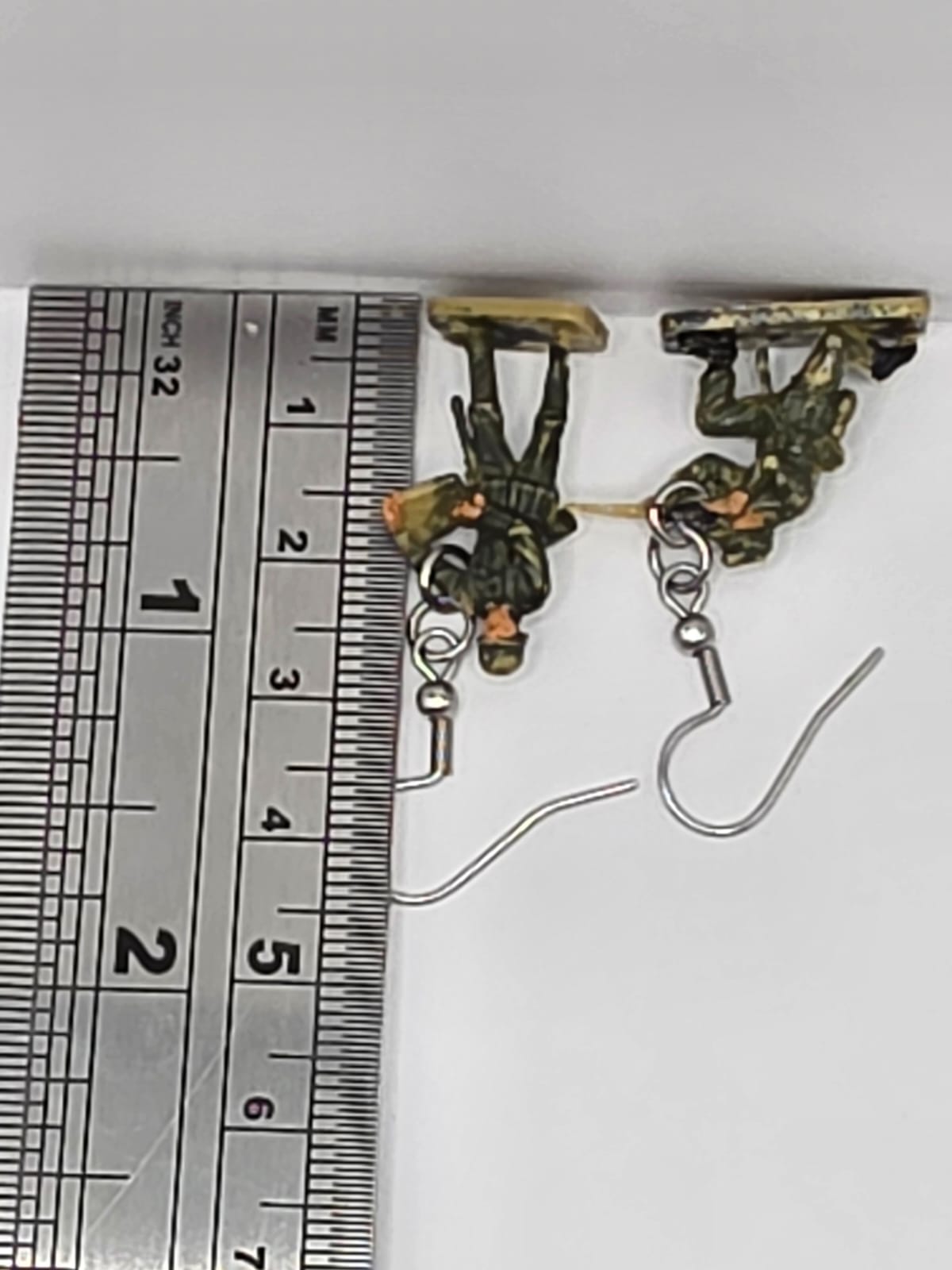 Vintage Upcycle Toy Soldier Drop Earrings on Stainless Steel Hooks
