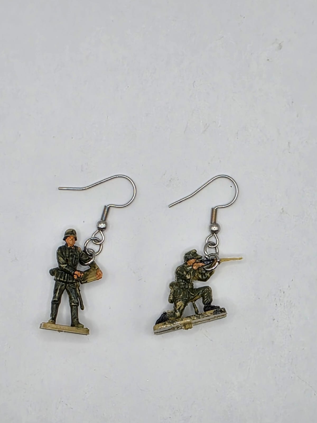 Vintage Upcycle Toy Soldier Drop Earrings on Stainless Steel Hooks