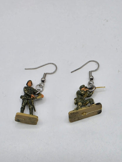 Vintage Upcycle Toy Soldier Drop Earrings on Stainless Steel Hooks