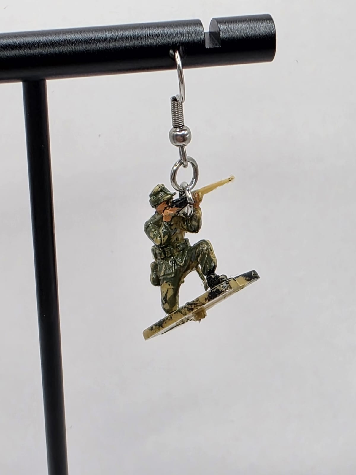 Vintage Upcycle Toy Soldier Drop Earrings on Stainless Steel Hooks