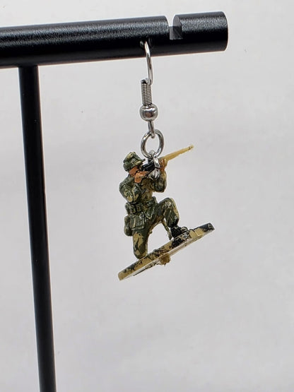Vintage Upcycle Toy Soldier Drop Earrings on Stainless Steel Hooks
