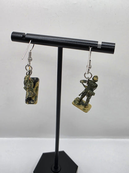 Vintage Upcycle Toy Soldier Drop Earrings on Stainless Steel Hooks