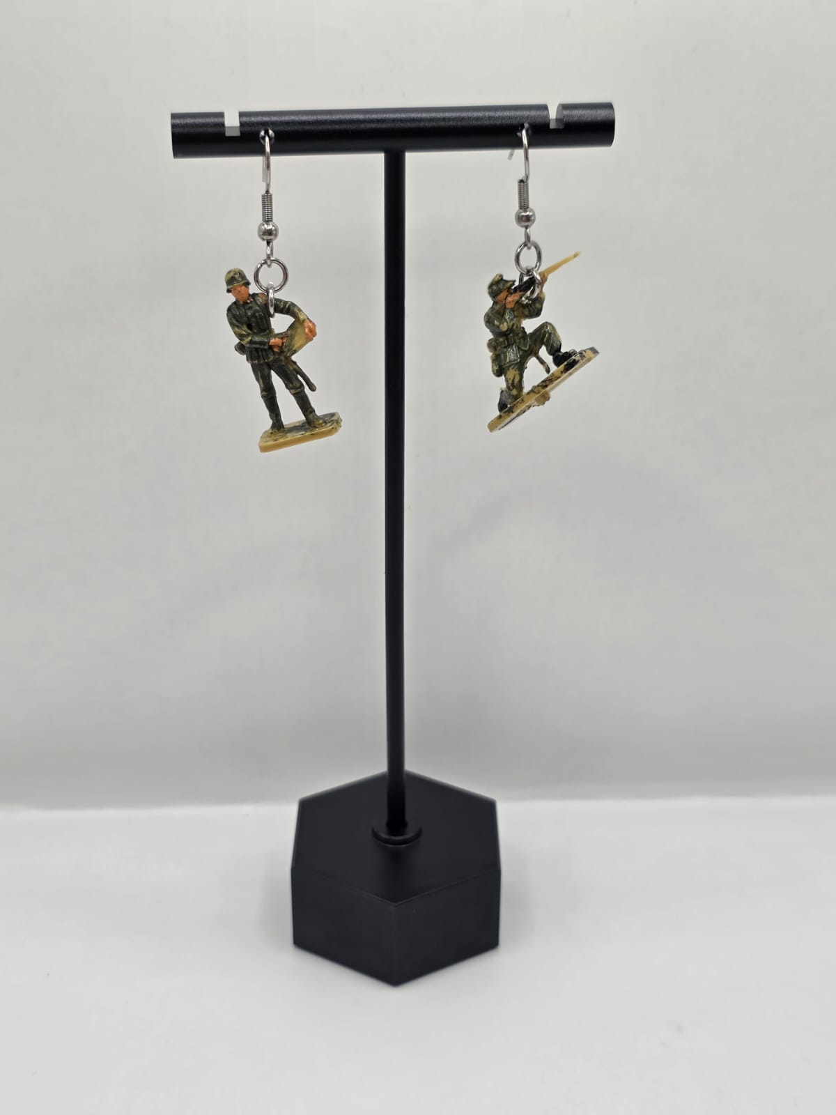 Vintage Upcycle Toy Soldier Drop Earrings on Stainless Steel Hooks