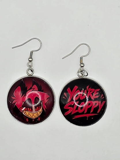 Hazbin Hotel Inspired Alastor & You're Sloppy Mismatched Dangle Earrings
