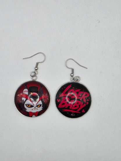 Hazbin Hotel Inspired Husk & Loser Baby Mismatched Dangle Earrings