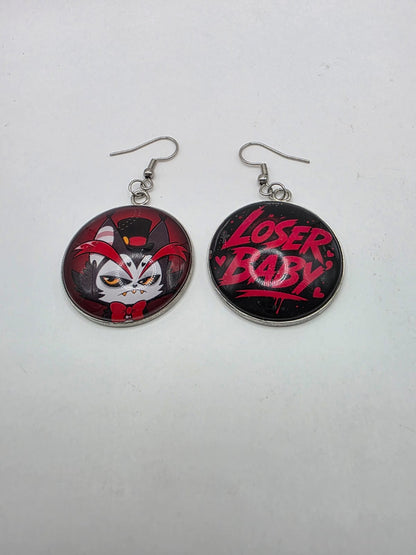 Hazbin Hotel Inspired Husk & Loser Baby Mismatched Dangle Earrings