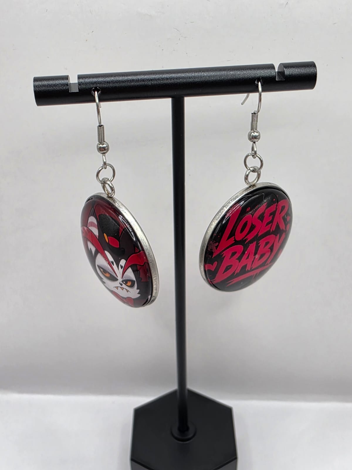 Hazbin Hotel Inspired Husk & Loser Baby Mismatched Dangle Earrings