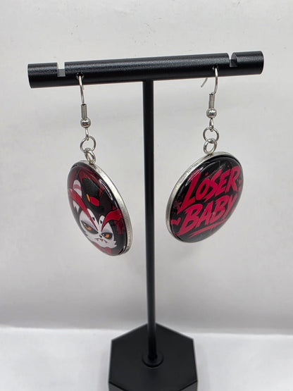 Hazbin Hotel Inspired Husk & Loser Baby Mismatched Dangle Earrings